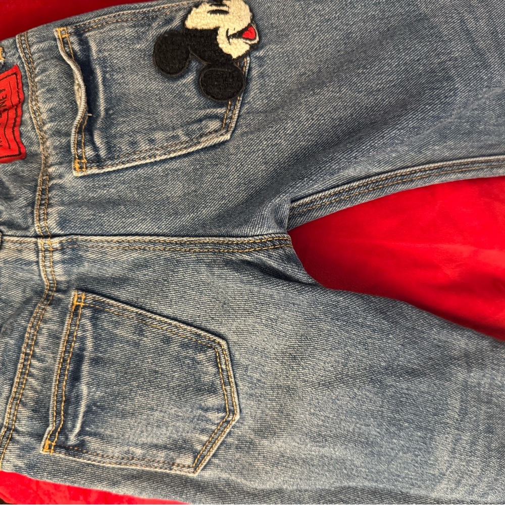Zara Disney Mickey Mouse Embroidered Kids Blue Jeans